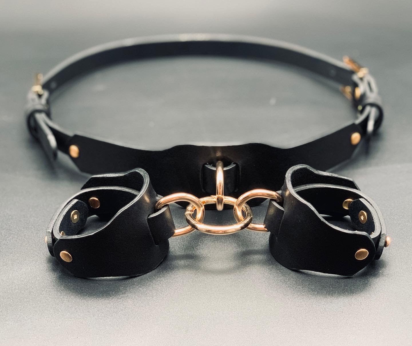 Premium leather lingerie harness, garter belt and choker collar by Metatron