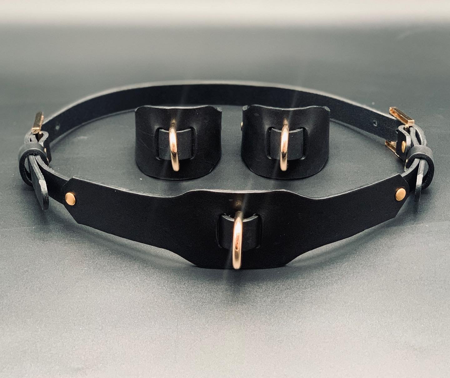Premium leather lingerie harness, garter belt and choker collar by Metatron