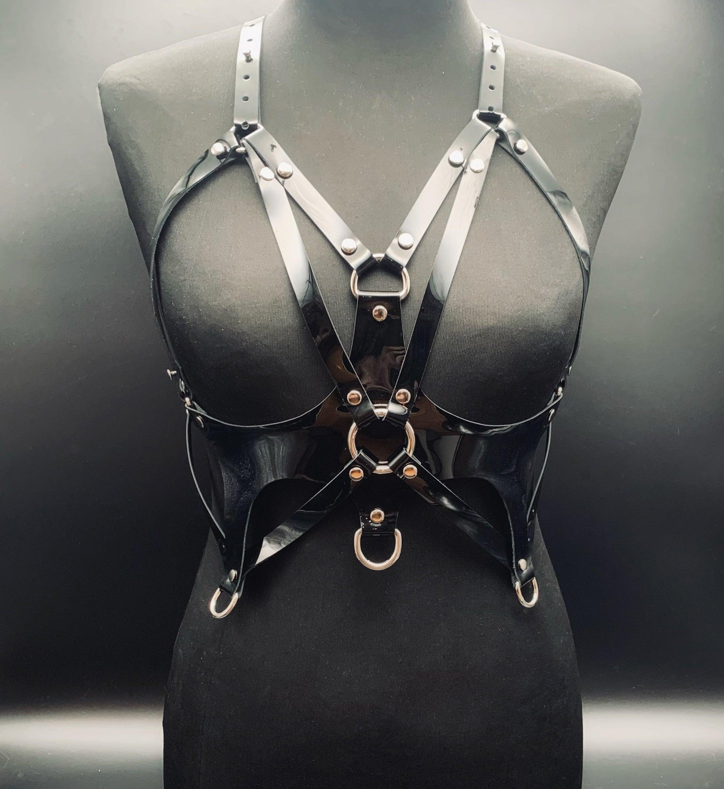 Premium leather lingerie harness, garter belt and choker collar by Metatron