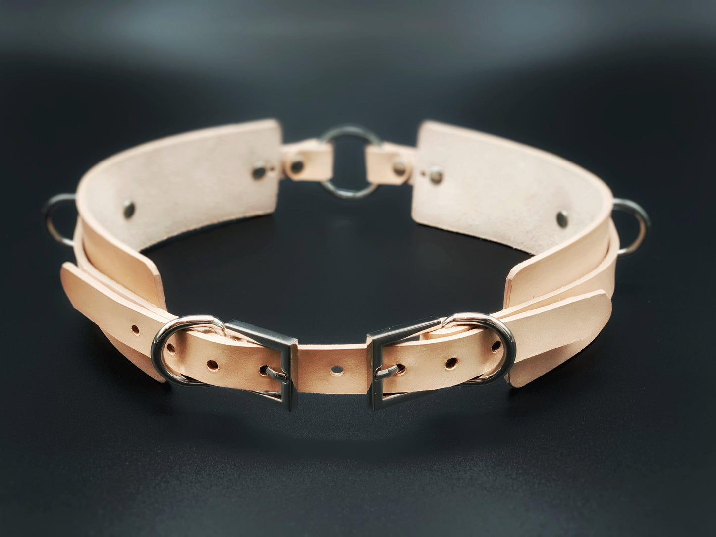 Premium leather lingerie harness, garter belt and choker collar by Metatron