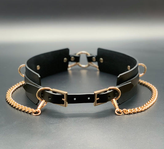 Premium leather lingerie harness, garter belt and choker collar by Metatron
