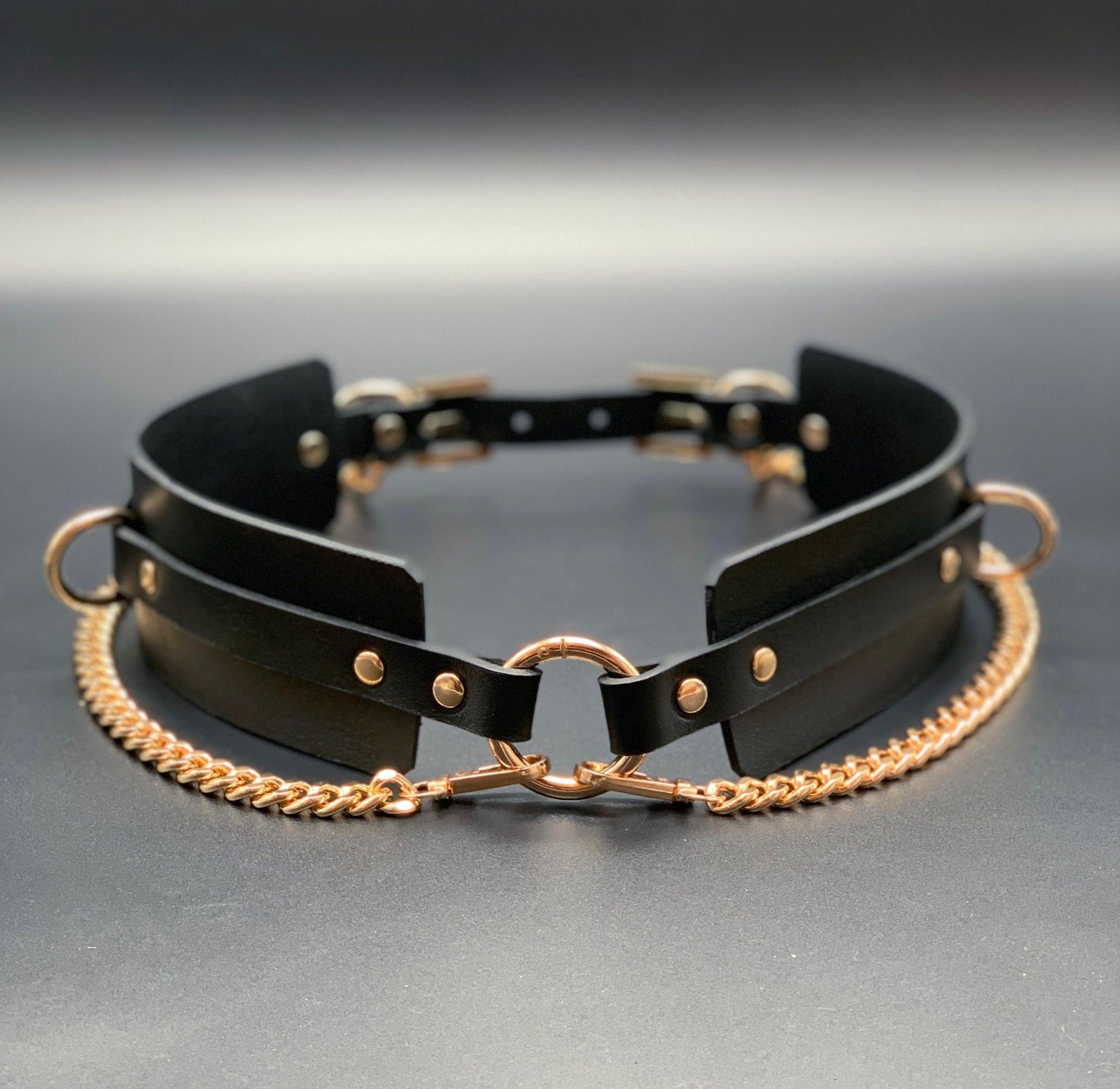 Premium leather lingerie harness, garter belt and choker collar by Metatron