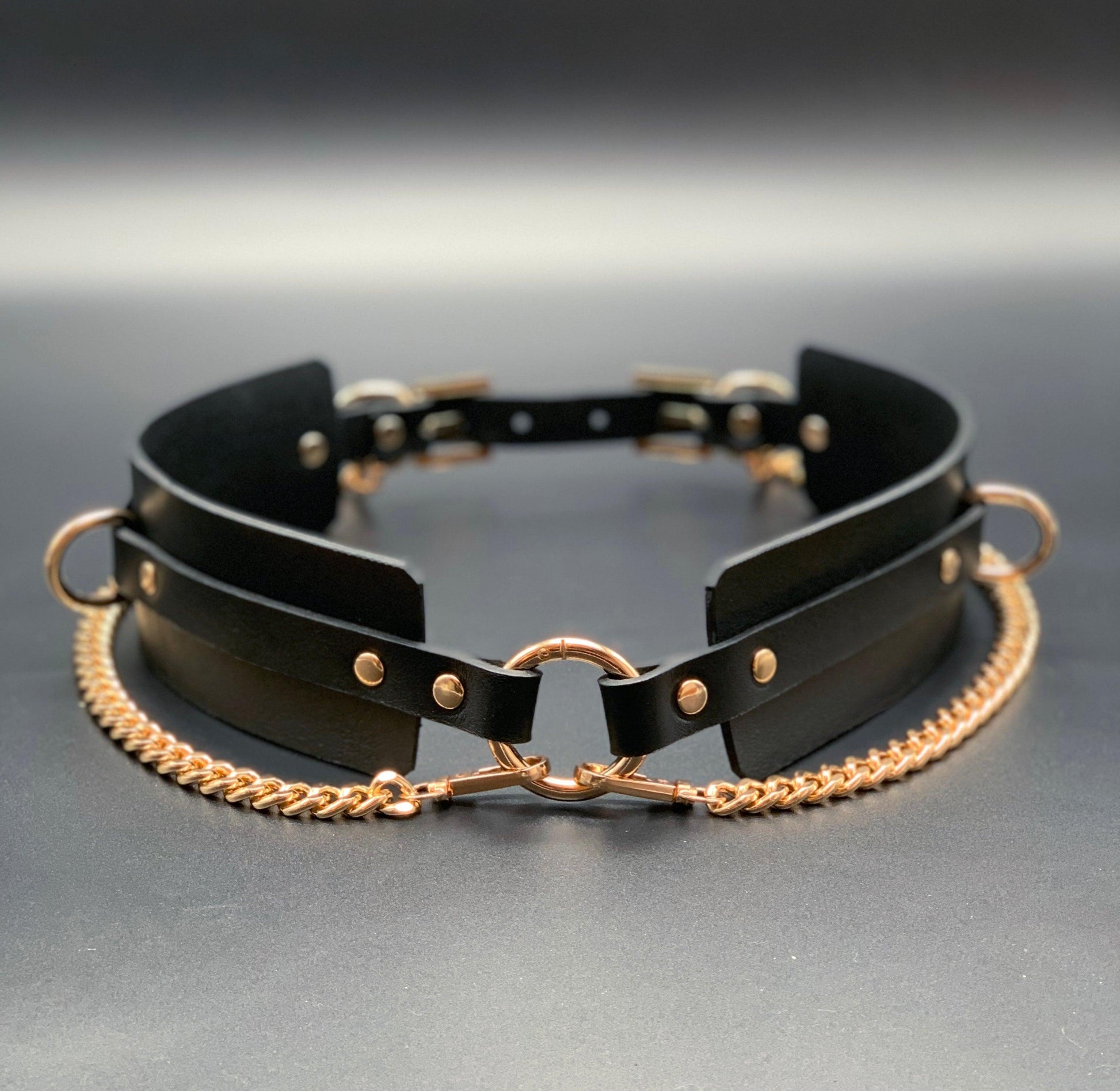 Premium leather lingerie harness, garter belt and choker collar by Metatron