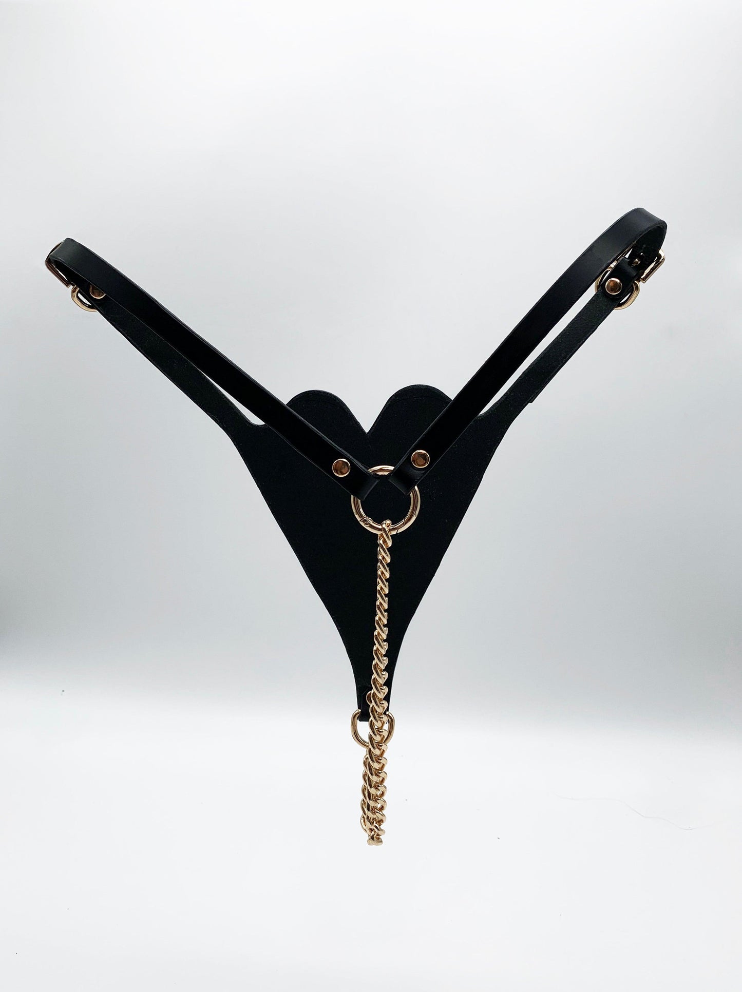 chain thong. Premium leather lingerie harness, garter belt and choker collar by Metatron
