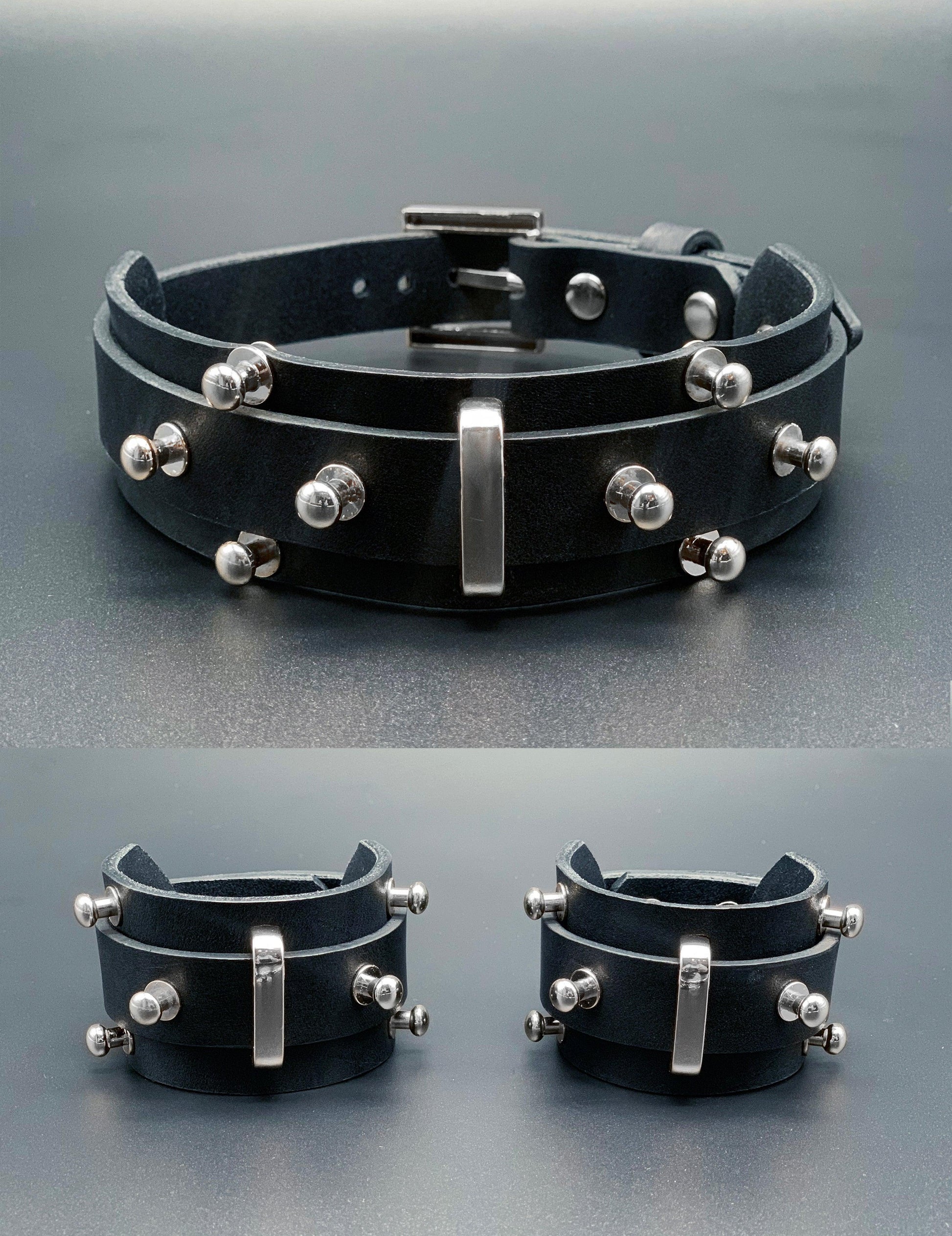 Premium leather lingerie harness, garter belt and choker collar by Metatron